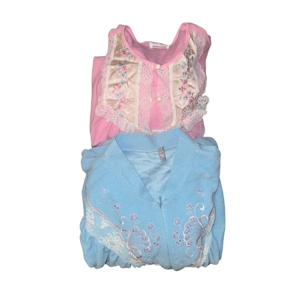 Kelly Reed Pink Long Sleeve Embroidered Nightgown With Lace & Button Accents